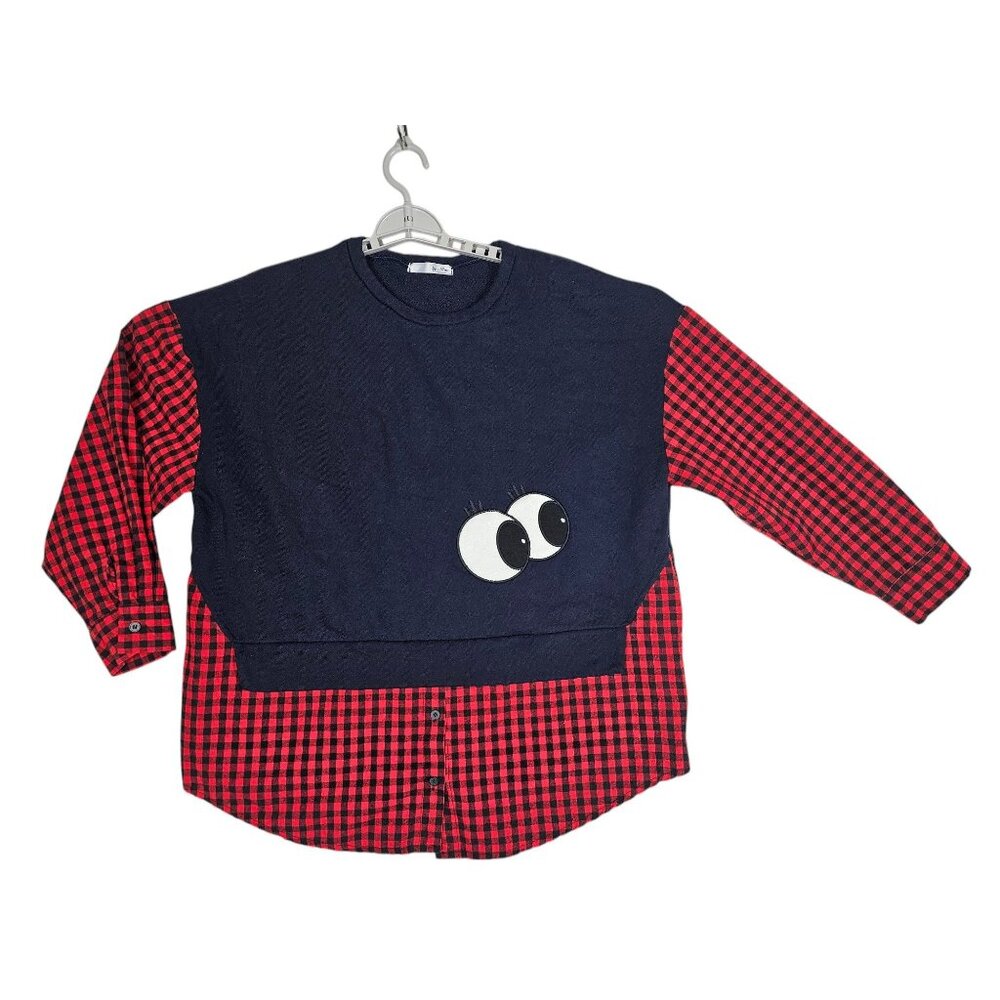 By ; Ran Red Plaid & Navy Sweatshirt With Eye Graphic